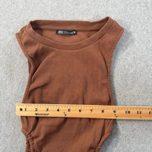 Zara Women's Small Ribbed Knit Tank Top Side Drawstring Ruched Size Brown thumbnail 5