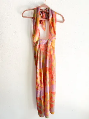 NWT Runaway The Label Mindy Midi Dress Sage Floral Halter Satin Small thumbnail 3