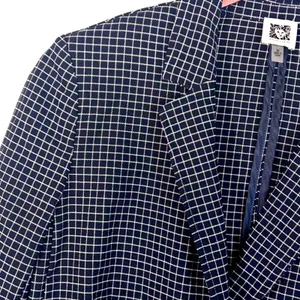 Anne Klein Blazer Jacket Women's Medium Navy Blue White Stretch 90s Office Siren thumbnail 6