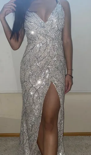 Sequin Prom Dress Silver thumbnail 1