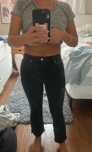 DAZE Shy Girl Black High-Waisted Distressed Cropped Flare Jeans thumbnail 3