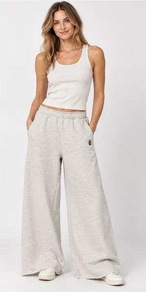 FP Movement For The Win Wide Leg Pants XS Oatmeal Heather Raw Hem Free People thumbnail 1