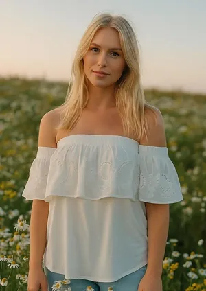NEW A.N.A. White Floral Eyelet Off Shoulder Boho Festival Fairy‎ Top Size L thumbnail 1