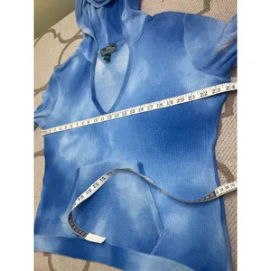 Lauren Active Ralph Lauren Waffle Knit V-Neck Hoodie Blue Tie Dye Sweatshirt XL thumbnail 7