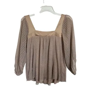 Anthropologie Meadow Rue Peach Square Neck Long Sleeve Blouse XS Mixed Media thumbnail 2