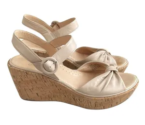 ONO Caul Beige Knot Front Cork Wedge Leather Sandals Women’s Size 8 thumbnail 1