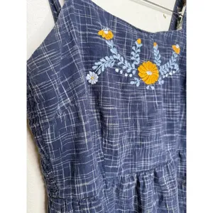 Mata Traders Dress Navy Blue Floral Embroidery Sweetheart neckline Boho thumbnail 4