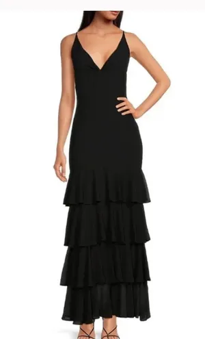Belle Badgley Mischka Black Tiered Prom Dress formal thumbnail 1