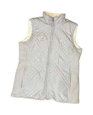 Izod Puffer Vest Reversible Zip Up‎ Fleece Lightweight Grayish White Vest Sz S thumbnail 1