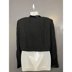 Handmade Cropped Jacket Womens Medium Black Textured Stripe Bolero Satin Collar Lined thumbnail 5