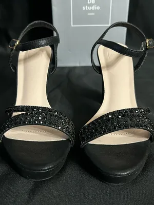 David’s Bridal Women’s Black Rhinestone Prom Party Dress Heels In Box SZ 7.5 thumbnail 8