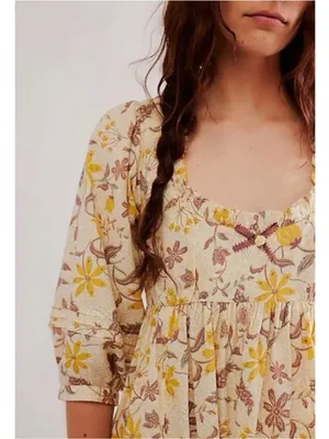Free People Western Bohemian Dainty Lola Dress Banana Ivory Medium NWT thumbnail 9