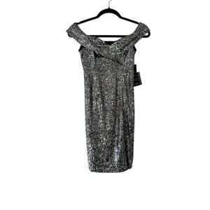 Lulu’s Once in a Lifetime Silver Sequin Off-the-Shoulder Mini Dress Size XS thumbnail 3