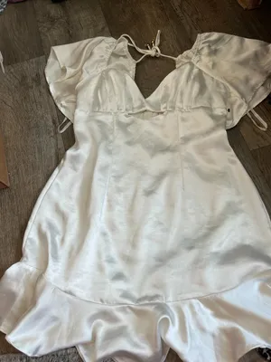 Selfie Leslie Eyes On You Pleated Bust Angel Sleeve Ruffle Hem Dress White thumbnail 1