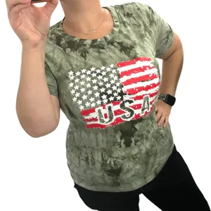 (L) Camouflage Tie-Dye Flag USA Short Sleeve Round Neck Soft Tee thumbnail 2
