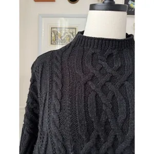 New York & Co Black Fisherman Knit Funnel Neck Boxy Sweater L thumbnail 3