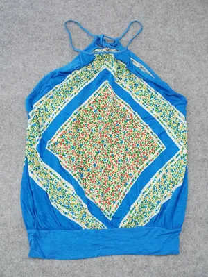Free People XS Halter Top Tank Blue Excellent Floral Scarf Print Boho Indie thumbnail 1