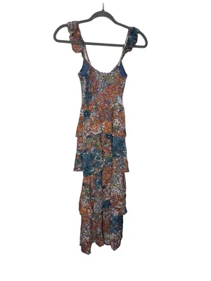 🌻 Willow & Root Tiered Floral Maxi Dress Size Small Boho Ruffle Strap 🌻 thumbnail 5