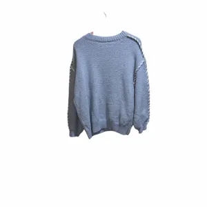 Women’s Large Oversized Cozy Blue Sweater with White Accents thumbnail 3