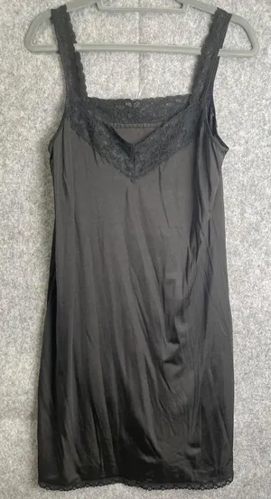 Vintage Vanity Fair Black Lace Trim Mini Slip Dress 36 S 90s Grunge Downtowngirl thumbnail 1