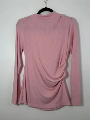 LOFT Womens Large Ribbed Side-Ruched Long Sleeve Knit Top Pink Super Soft Fitted thumbnail 2