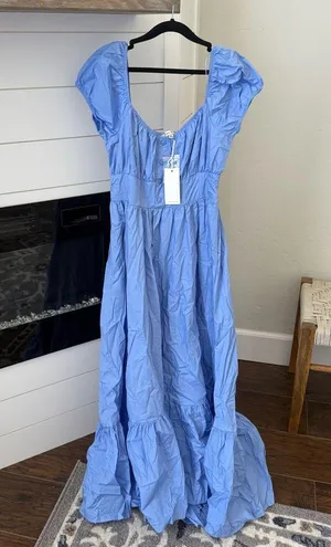 Moon River Blue Puff Sleeve Midi Dress thumbnail 1