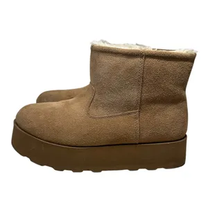 Suede Platform Ankle Boots Faux Shearling Lined Camel Brown 25033100 F24 US 8 thumbnail 2