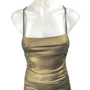 Lucy in the Sky Gold Metallic Shimmer Ruched Cami Camisole Mini Bodycon Dress XS thumbnail 3