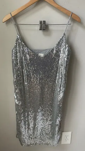 A New Day Silver Sequin Cami Tank Top Sparkly Party Holiday Top NWOT thumbnail 1