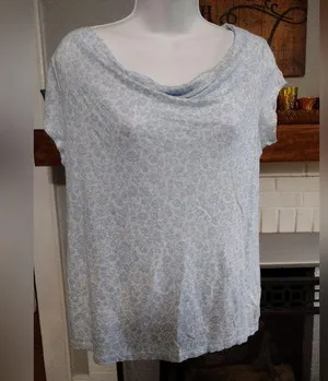 Joie 100% Soft Linen White Blue Ditsy Floral Cap Sleeve Drape Slub Knit Blouse thumbnail 1