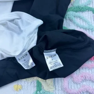 SHEIN Women's Black White Tank Tops‎ & Blue Biker Shorts Set Size M L short S thumbnail 3