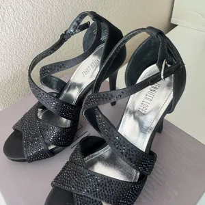 Jennifer Lopez Black Strappy Crystal Accent Heels thumbnail 2