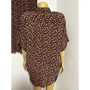 VINTAGE Jane Ashley Burgundy Floral Two Piece Shirt and Pleated Midi Skirt ML thumbnail 9