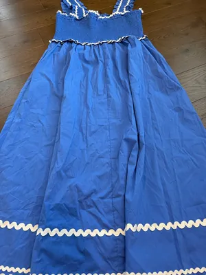 En Saison Blue Smocked Ric Rac Trim Midi Dress Large NWT - C11-196 thumbnail 12