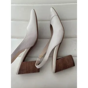 Cole Haan Women Cream Leather Pointed Toe Slingback Block Heel Pumps Size 9 thumbnail 4