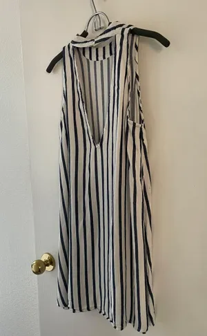 En Crême Classy A-Line Dress - Navy Blue Striped Dress thumbnail 4