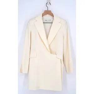 Zara Collared Plunge Blazer Dress Stretch Wool Blend in Cream Ivory Women's XS thumbnail 3