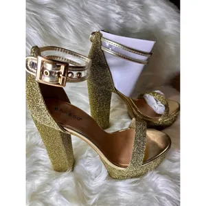 Bamboo Tournament 77M‎ Size 9 Gold Platform Heels Festival Boho Strappy Glitter thumbnail 5