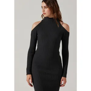 ASTR the Label Cold Shoulder Mock Neck Midi Sweater Dress in Charcoal. XS. NWOT thumbnail 2