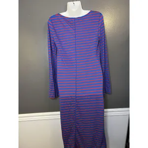 Free People Beach T Shirt Dress Womens Medium Blue Red Stripe Long Sleeve Maxi thumbnail 6