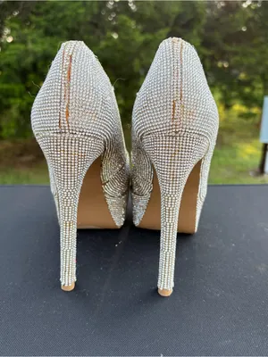 Steve Madden Silver Crystal Peep-Toe Platform Heels Sz 6 see pics for condition thumbnail 3