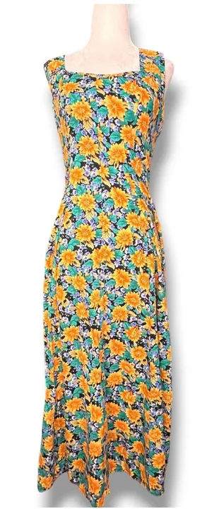 Vintage All That Jazz Floral Maxi Dress Open Cross Back Sunflower Garden Party thumbnail 1