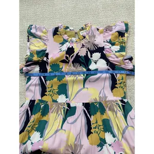 pantsstore Floral Ruffle Maxi Dress Pom Pom Accents Pink Yellow Green Size S thumbnail 12
