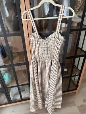 Anthropologie NWT Gingham midi dress Avec Les Filles Ruched Sleeveless Square Neck drop waist thumbnail 5