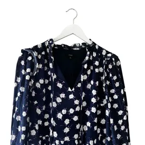 J Crew Dress Womens Purple Navy Scattered Peony Floral Tie Neck Tiered SZ M thumbnail 5