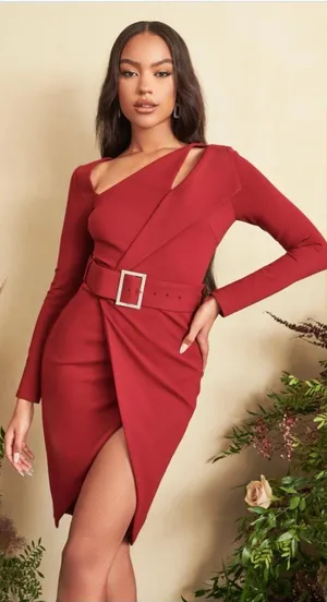 Lavish Alice Ruby Long‎ Sleeve Ponte Midi Dress Burgundy Womens US Size 6 NEW thumbnail 1