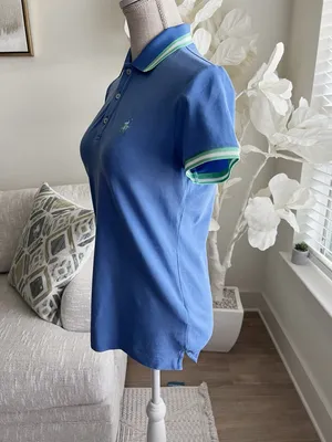 Ralph Lauren Blue Polo Woman’s Golf Shirt with Green-Trim Collar Size Small thumbnail 5