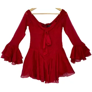 NWT Babyboo Nerissa Red Ruffle Bell Long Sleeve Romper Playsuit Womens Size M thumbnail 10