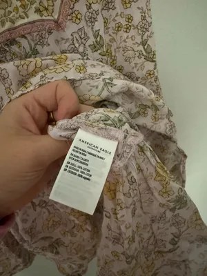 American Eagle Floral Lavender Peasant Top Lilac Yellow thumbnail 4