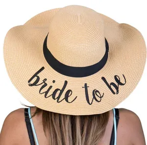 Bride to Be Floppy Beige Straw Hat Tan thumbnail 1